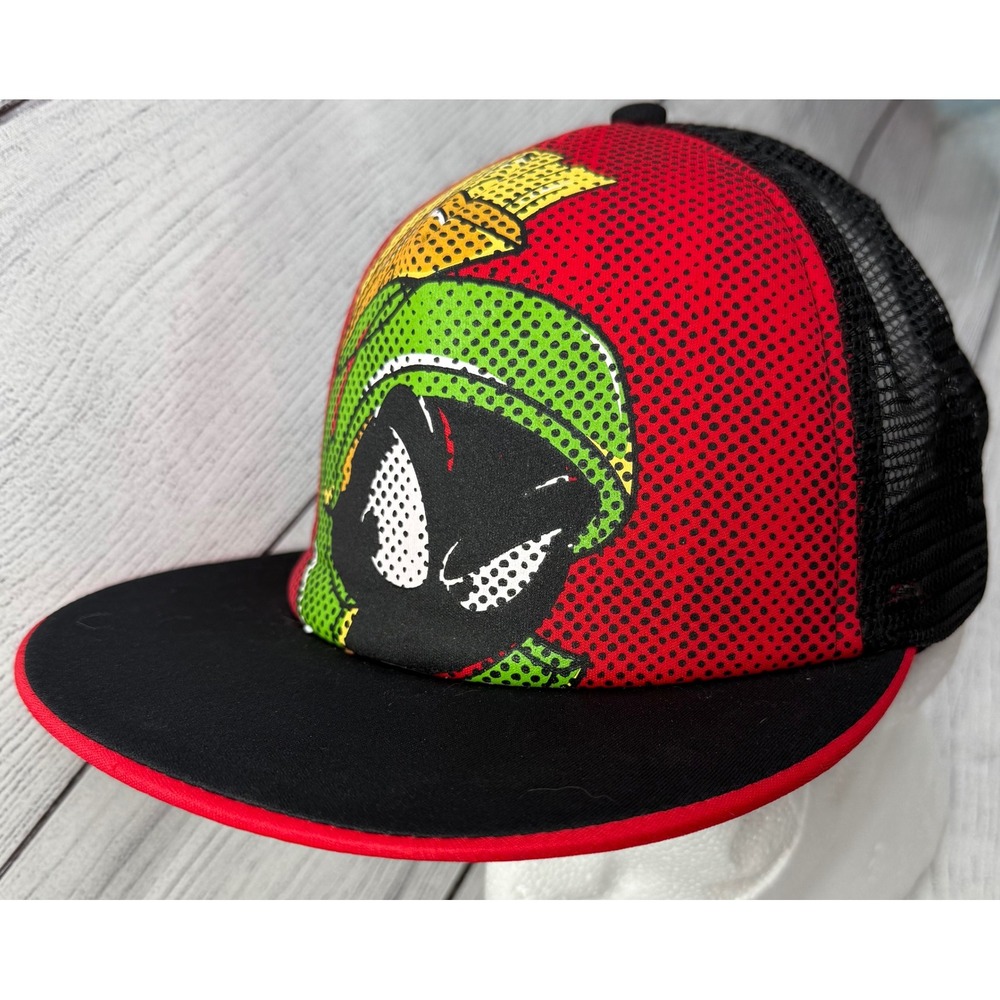 Six Flags Marvin the Martian Trucker Hat Mesh Red Black Snapback Adult